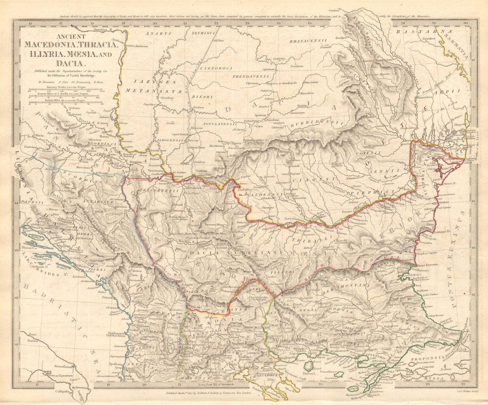 BALKANS ANCIENT. Macedonia, Thracia, Illyria, Moesia and Dacia. SDUK 1844 map